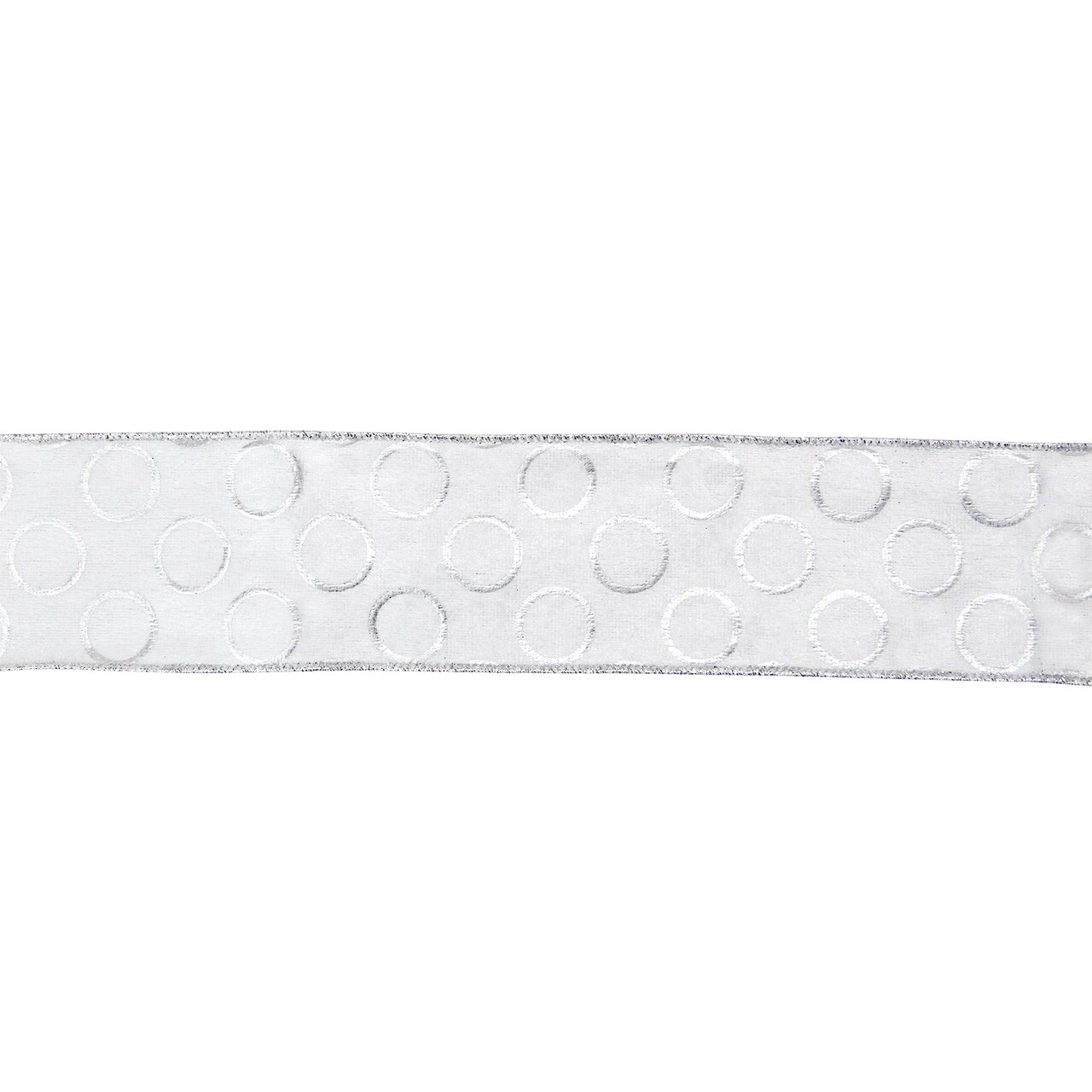 Northlight Snowy White and Silver Circle Christmas Wired Craft Ribbon 2.5" x 16 Yards